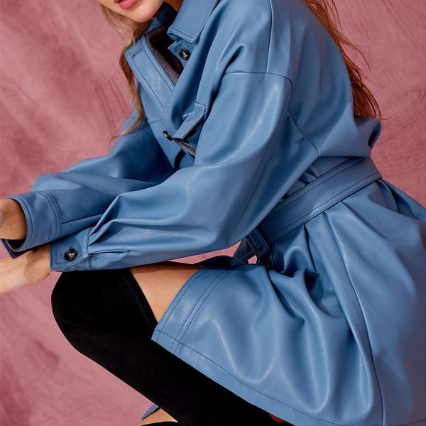 women's leather & faux women slim blue print trench long jacket female office ladies spring fall pu coat windbreaker clothes, Black
women's leather & faux women slim blue print trench long jacket female office ladies spring fall pu coat windbreaker clothes, Black