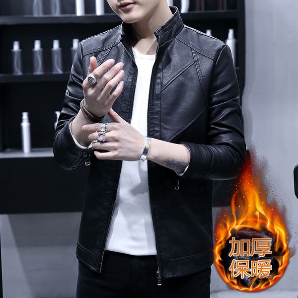 hengzhiyu 2020 осень плюс бархат мужская дикая молодежь красивый pu кожаная куртка тонкий мотоцикл одежда, Black 
hengzhiyu 2020 осень плюс бархат мужская дикая молодежь красивый pu кожаная куртка тонкий мотоцикл одежда, Black