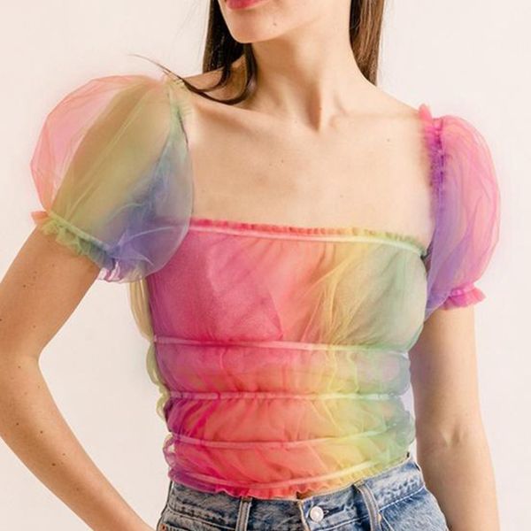 mesh puff short sleeve women crop shirts transparent blackless rainbow color ladies blouses 2019 summer elastic shirt, White
mesh puff short sleeve women crop shirts transparent blackless rainbow color ladies blouses 2019 summer elastic shirt, White