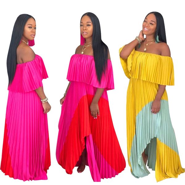 women summer off shoulder backless butterfly sleeve patchwork irregular pleated dress beach long dresses, Blue;gray
women summer off shoulder backless butterfly sleeve patchwork irregular pleated dress beach long dresses, Blue;gray