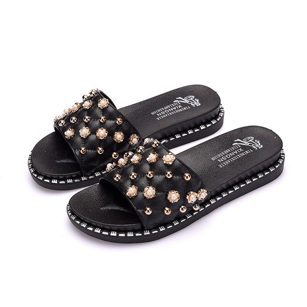 women summer slippers pearl slippers rivet slides women beach flip flops summer outdoor slides fashion sandals, Black
women summer slippers pearl slippers rivet slides women beach flip flops summer outdoor slides fashion sandals, Black