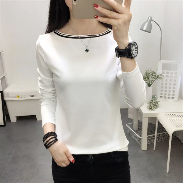 autumn women's cotton stitching one-line collar solid color slim long sleeve t-shirt women autumn women's cotton stitching one-lin, White
autumn women's cotton stitching one-line collar solid color slim long sleeve t-shirt women autumn women's cotton stitching one-lin, White