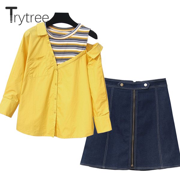 trytree autumn women two piece set casual striped stitching + skirt denim mini skirt female polyester suit set 2 piece, Gray
trytree autumn women two piece set casual striped stitching + skirt denim mini skirt female polyester suit set 2 piece, Gray