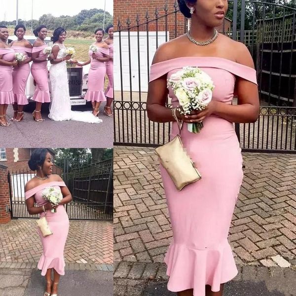 new elegant pink mermaid bridesmaid dresses african girls customized off shoulder tea length ruffles short maid of honor gowns plus size, White;pink
new elegant pink mermaid bridesmaid dresses african girls customized off shoulder tea length ruffles short maid of honor gowns plus size, White;pink