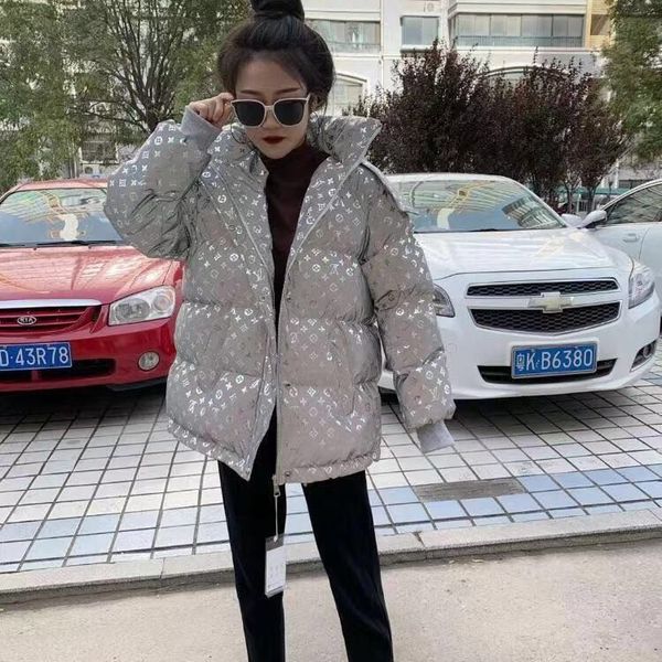 winter new letter printing reflective thick warm cotton coat loose coat, Black 
winter new letter printing reflective thick warm cotton coat loose coat, Black