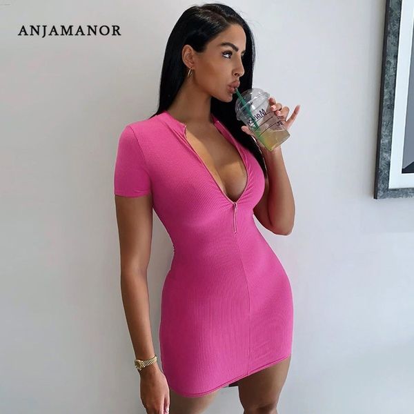 anjamanor front zip short sleeve bodycon mini dress pink black ribbed knit pencil dresses for women clubwear d76-61, Black;gray
anjamanor front zip short sleeve bodycon mini dress pink black ribbed knit pencil dresses for women clubwear d76-61, Black;gray