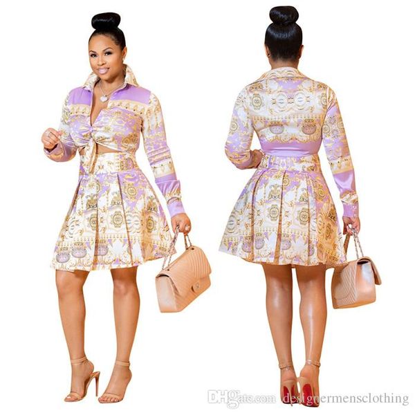 лето плиссированных юбок из двух частей платья женщина печати с длинным рукавом 2pcs наборов hot ladies юбка с кнопкой, White 
лето плиссированных юбок из двух частей платья женщина печати с длинным рукавом 2pcs наборов hot ladies юбка с кнопкой, White