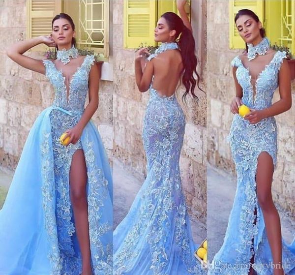 light prom dresses with detachable train high neck high side split cap sleeve mermaid evening gowns custom made special occasion dress, Black
light prom dresses with detachable train high neck high side split cap sleeve mermaid evening gowns custom made special occasion dress, Black