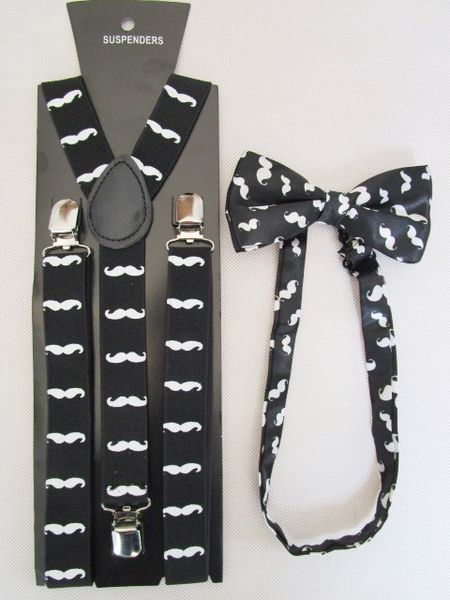 2018 new fashion women black mustache printed suspenders and bow ties sets, Black;white
2018 new fashion women black mustache printed suspenders and bow ties sets, Black;white