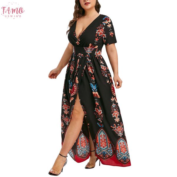 plus size dress fashion women butterfly printed long dress v neck short sleeve casual high waist pleated side split vestidos, Black;gray
plus size dress fashion women butterfly printed long dress v neck short sleeve casual high waist pleated side split vestidos, Black;gray