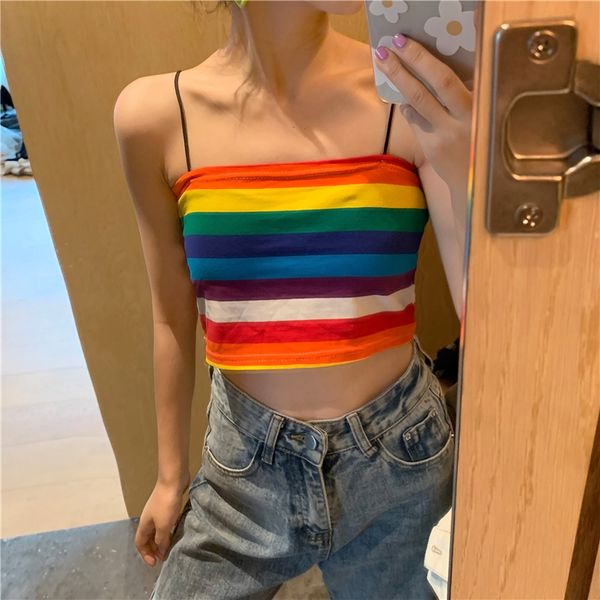 summer korean version of chic harajuku style elegant retro rainbow striped vest inside sling short paragraph bottoming shirt, White
summer korean version of chic harajuku style elegant retro rainbow striped vest inside sling short paragraph bottoming shirt, White