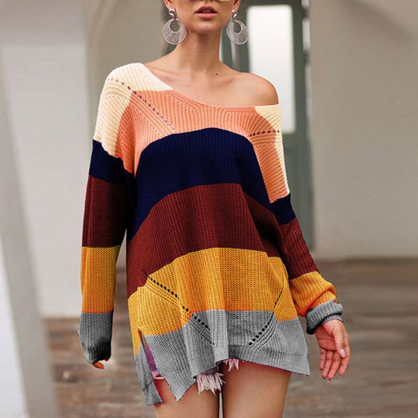 rainbow sweater women 2019 autumn winter oversize patchwork color v neck loose pullovers female fashion knitted sweater dress, White;black
rainbow sweater women 2019 autumn winter oversize patchwork color v neck loose pullovers female fashion knitted sweater dress, White;black