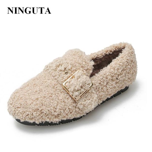 casual lambswool loafers women warm indoor flat shoes women, Black