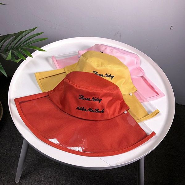women girls semi transparent plastic beach sun visor fisherman hat letters embroidered hip-hop wide brim flat bucket cap, Blue;gray
women girls semi transparent plastic beach sun visor fisherman hat letters embroidered hip-hop wide brim flat bucket cap, Blue;gray