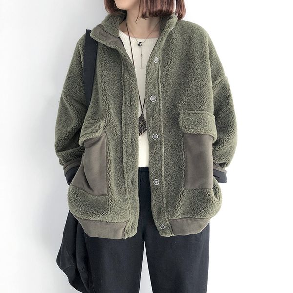 2019 women thick winter coat stand collar woman jacket coat loose splice lamb wool outerwear female casaco feminino parkas, Black
2019 women thick winter coat stand collar woman jacket coat loose splice lamb wool outerwear female casaco feminino parkas, Black