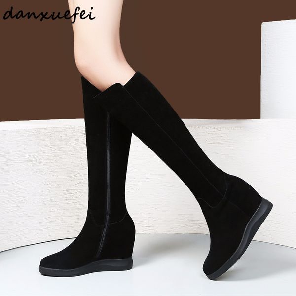 women's genuine suede leather wedge platform winter knee high boots high heel comfortable long boots warm plush shoes, Black
women's genuine suede leather wedge platform winter knee high boots high heel comfortable long boots warm plush shoes, Black
