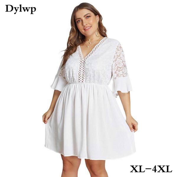 xl-4xl big size lace half sleeve dress women casual solid white beach dress 2019 summer v-neck hollow out mini dresses, Black;gray
xl-4xl big size lace half sleeve dress women casual solid white beach dress 2019 summer v-neck hollow out mini dresses, Black;gray