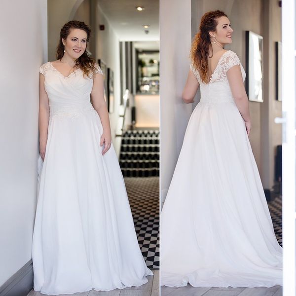 2020 plus size wedding dresses a line sweep train v neck cap sleeve bohemian wedding dress custom made chiffon country robes de mariée, White
2020 plus size wedding dresses a line sweep train v neck cap sleeve bohemian wedding dress custom made chiffon country robes de mariée, White