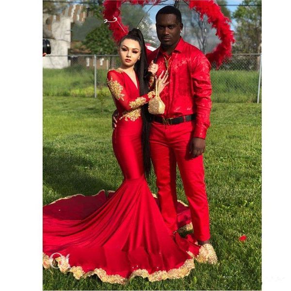 gorgeous red long sleeves mermaid prom dresses gold lace appliques court train v neck evening dress party formal dress robes de soirée, Black;red
gorgeous red long sleeves mermaid prom dresses gold lace appliques court train v neck evening dress party formal dress robes de soirée, Black;red