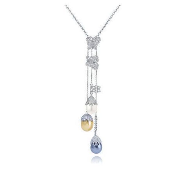 aaa zircon pave fashion elegant water drop shell beads sweater chain pendant necklace, Silver
aaa zircon pave fashion elegant water drop shell beads sweater chain pendant necklace, Silver