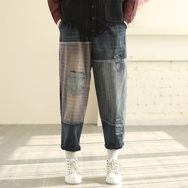 2020 spring jeans retro women loose casual denim trousers new elastic waist patchwork pocket vintage all-match pants, Blue
2020 spring jeans retro women loose casual denim trousers new elastic waist patchwork pocket vintage all-match pants, Blue