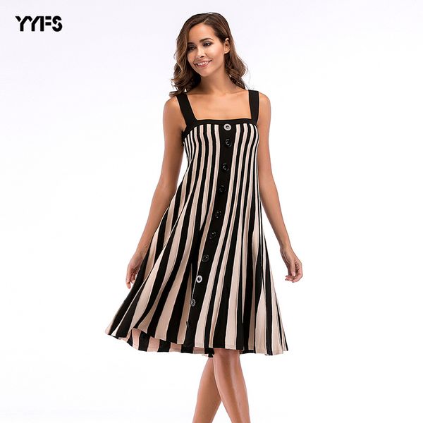 large size knitted loose casual simple temperament stitching strap striped dress female summer 2020 european and american midi dress, White;black
large size knitted loose casual simple temperament stitching strap striped dress female summer 2020 european and american midi dress, White;black