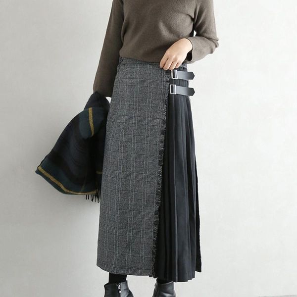 2020 korean vintage plaid long skirt women patchwork fashion buckle punk gothic black blue maxi high waist skirts a line girl
2020 korean vintage plaid long skirt women patchwork fashion buckle punk gothic black blue maxi high waist skirts a line girl