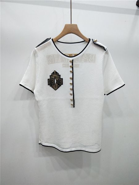 women designer t shirts casual brand tees hollow out breathable for lady luxury women slim button letters print fashion style, White
women designer t shirts casual brand tees hollow out breathable for lady luxury women slim button letters print fashion style, White