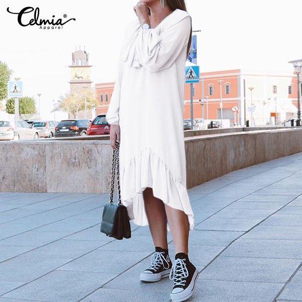 casual dresses s-5xl celmia women mid-calf dress 2021 autumn long sleeve asymmetrical shirt solid ruffles party vestidos robe, Black;gray
casual dresses s-5xl celmia women mid-calf dress 2021 autumn long sleeve asymmetrical shirt solid ruffles party vestidos robe, Black;gray