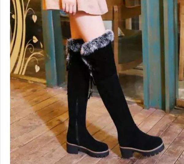 2018 suede women's boots in winter with new style low-heel coarse heel waterproof table plus velvet keep warm non-slip, Black
2018 suede women's boots in winter with new style low-heel coarse heel waterproof table plus velvet keep warm non-slip, Black