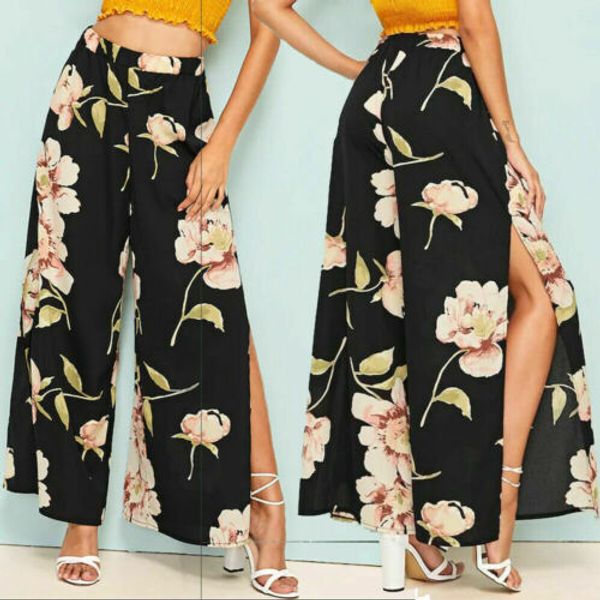women elastic floral print pants high waist wide leg pants slit casual beach wear trousers summer 2019 ladies clothes, Black;white
women elastic floral print pants high waist wide leg pants slit casual beach wear trousers summer 2019 ladies clothes, Black;white