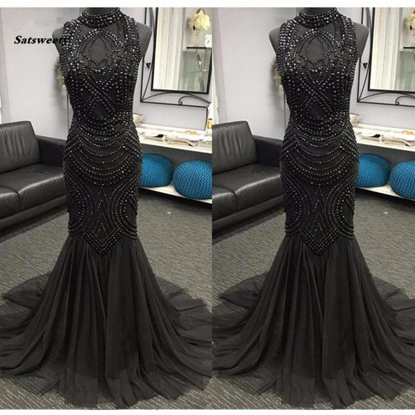 vintage black beaded long mermaid evening dresses high collar luxury evening gowns off shoulder party dress robe de soiree, Black;red
vintage black beaded long mermaid evening dresses high collar luxury evening gowns off shoulder party dress robe de soiree, Black;red