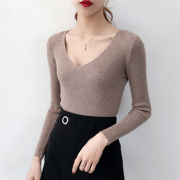 pull femme deep v neck women sweaters and pullovers 2018 winter pink gray knitted warm jumper slim stretch sweater female, White;black
pull femme deep v neck women sweaters and pullovers 2018 winter pink gray knitted warm jumper slim stretch sweater female, White;black
