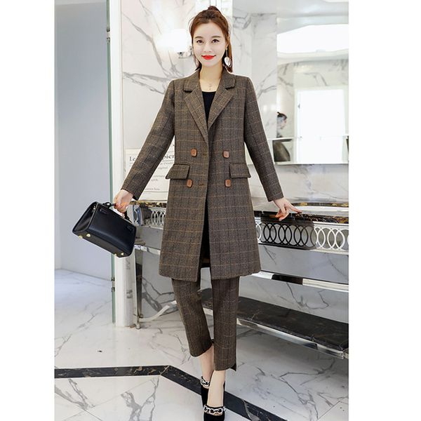 women's suit spring and autumn new fashion long double-breasted plaid ladies suit two-piece (jacket + pants, White;black
women's suit spring and autumn new fashion long double-breasted plaid ladies suit two-piece (jacket + pants, White;black