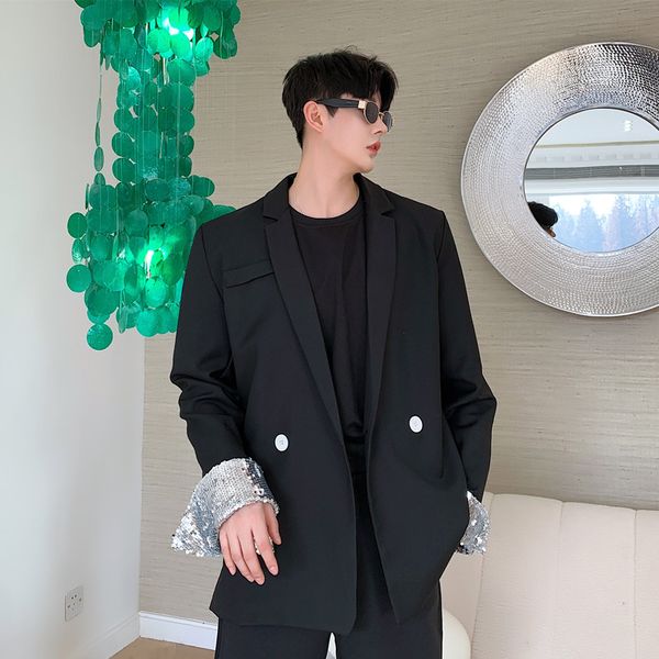 2020 new men sequins sleeve casual suit jacket overcoat male women vintage fashion blazer coat outerwear stage clothes, White;black 
2020 new men sequins sleeve casual suit jacket overcoat male women vintage fashion blazer coat outerwear stage clothes, White;black