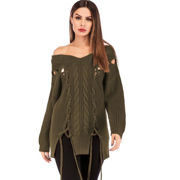 women bandage strap dress new sweater hollow women's plus size black army green camel color sweater women, White;black
women bandage strap dress new sweater hollow women's plus size black army green camel color sweater women, White;black
