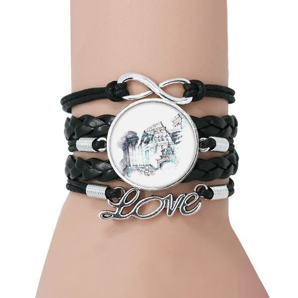 ruined rome architectural watercolor painting bracelet love black twisted leather rope wristband, Golden;silver
ruined rome architectural watercolor painting bracelet love black twisted leather rope wristband, Golden;silver