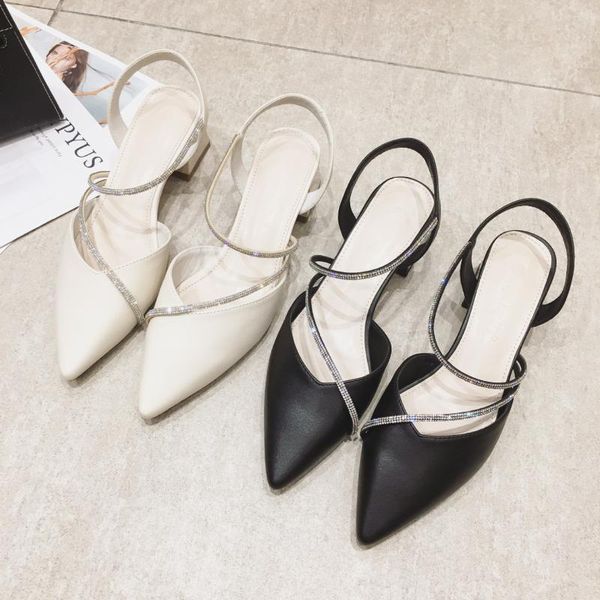 2020 summer new baotou sandals women's semi-high heeled all-match fairy pointed chunky heel high heels crystal fashion shoes, Black
2020 summer new baotou sandals women's semi-high heeled all-match fairy pointed chunky heel high heels crystal fashion shoes, Black