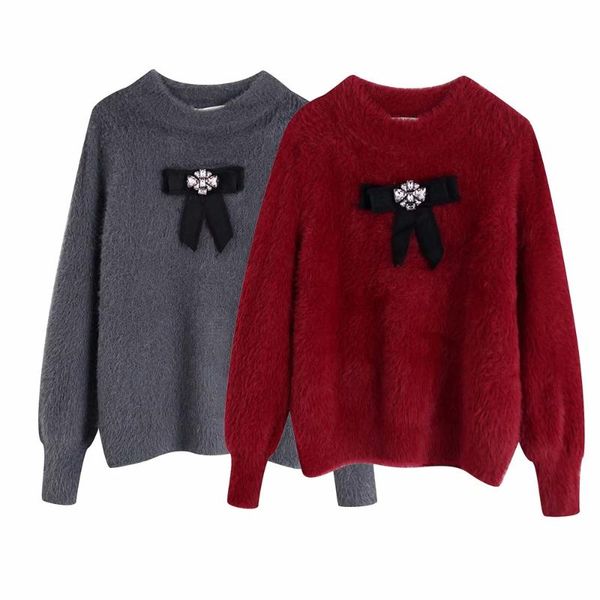 women's wear 2019 winter new versatile loose round neck pullover long sleeve soft waxy bow knit sweater 5755116, White;black
women's wear 2019 winter new versatile loose round neck pullover long sleeve soft waxy bow knit sweater 5755116, White;black