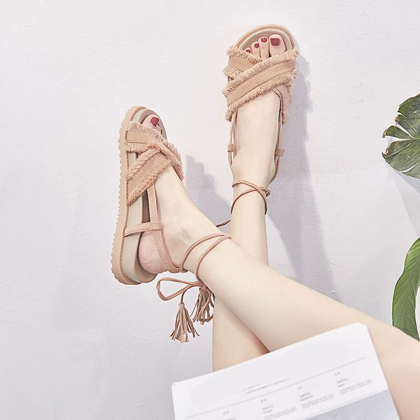 2019 summer cross-shoes sandals straps women's low shoes tassel suit female beige clear heels ladies lace up sandals woman, Black 
2019 summer cross-shoes sandals straps women's low shoes tassel suit female beige clear heels ladies lace up sandals woman, Black