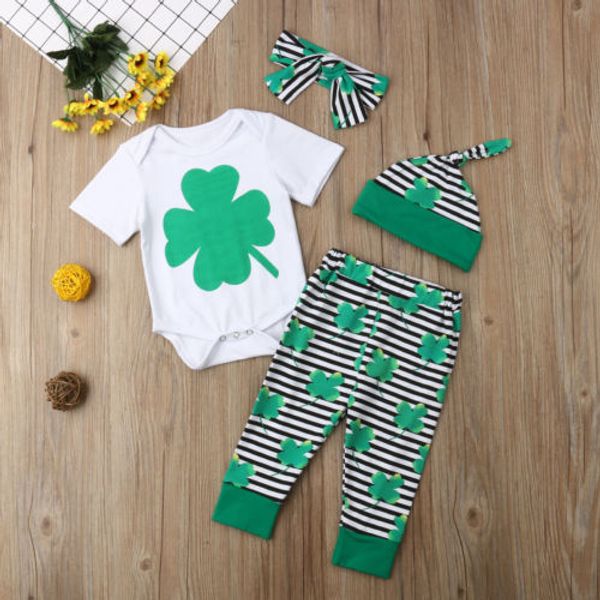 2019 summer 4pcs newborn baby boy girl st. patrick's day romper pants leggings hat outfit lucky striped set, White
2019 summer 4pcs newborn baby boy girl st. patrick's day romper pants leggings hat outfit lucky striped set, White