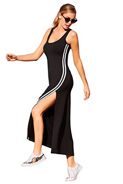 bdcoco women's summer sleeveless casual side split striped tank maxi dress, Black;gray
bdcoco women's summer sleeveless casual side split striped tank maxi dress, Black;gray