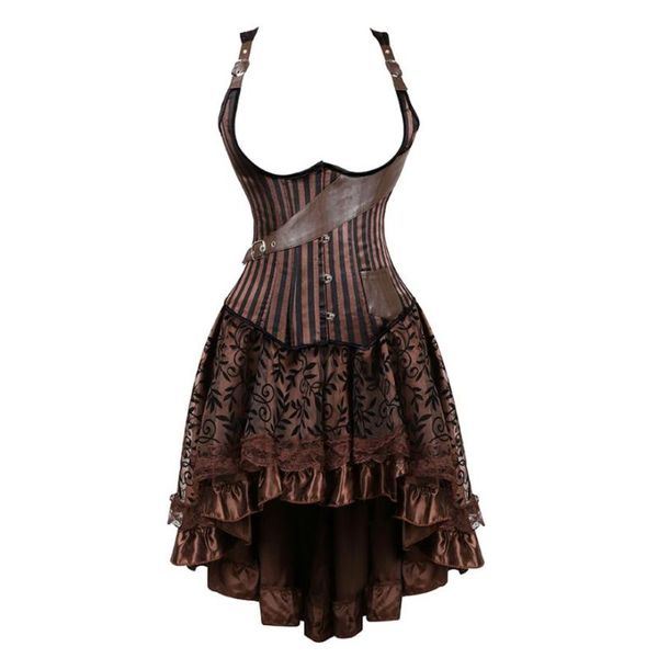 gothic steampunk corset dress underbust waist cincher striped corset bustier vest with floral lace ruffle skirt set brown, Black;white
gothic steampunk corset dress underbust waist cincher striped corset bustier vest with floral lace ruffle skirt set brown, Black;white