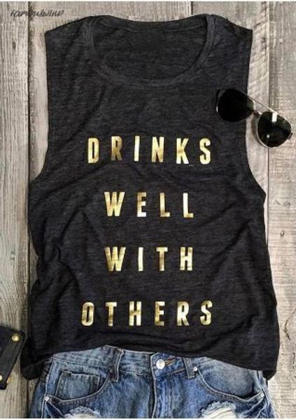 casual women tees drinks well with others tank dark grey summer casual letter printed sleeveless tank, White
casual women tees drinks well with others tank dark grey summer casual letter printed sleeveless tank, White