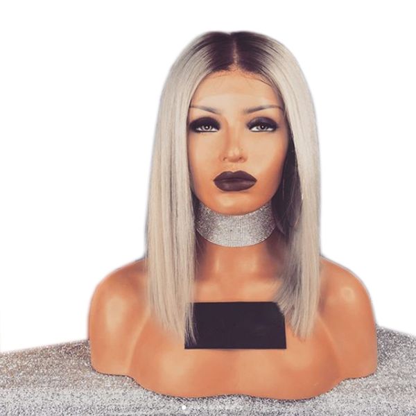 short bob grey wig synthetic lace front wig 14inch short straight hair dark roots ombre grey heat resistant with baby hair, Black
short bob grey wig synthetic lace front wig 14inch short straight hair dark roots ombre grey heat resistant with baby hair, Black