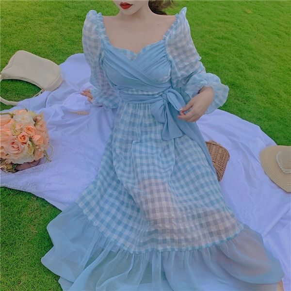 nana fashion womens dress korean style autumn dress small fresh dress strap waist plaid elegant fairy, White;black
nana fashion womens dress korean style autumn dress small fresh dress strap waist plaid elegant fairy, White;black