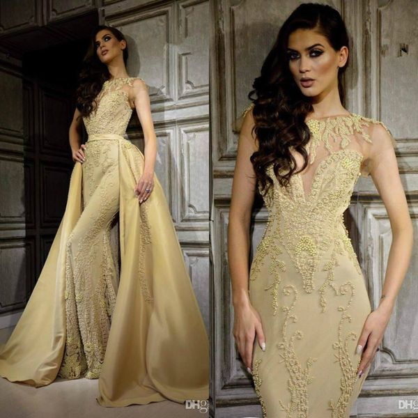 gold mermaid evening dresses with detachable train lace appliques beaded long formal prom party gowns satin robe de soiree custom made, Black
gold mermaid evening dresses with detachable train lace appliques beaded long formal prom party gowns satin robe de soiree custom made, Black