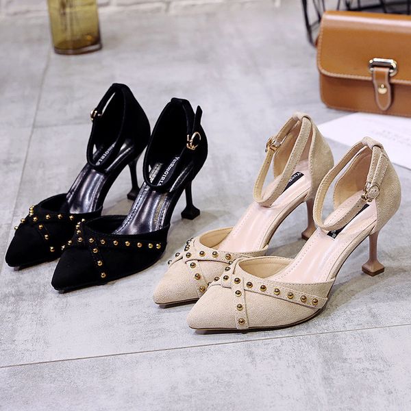 slimming shoes high heels stiletto pointed pumps 2019 sandals ladies rivets all-match fine casual beige velvet toe latest, Black
slimming shoes high heels stiletto pointed pumps 2019 sandals ladies rivets all-match fine casual beige velvet toe latest, Black