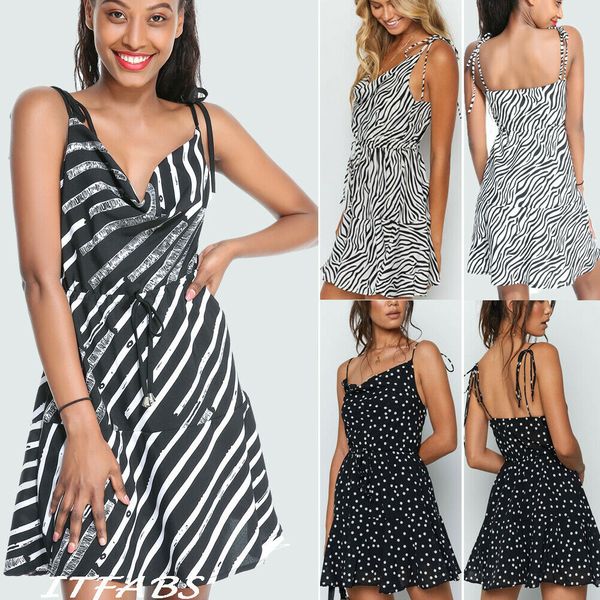 direct deal women summer boho polka dot mini dress party cocktail beach sundress au, Black;gray
