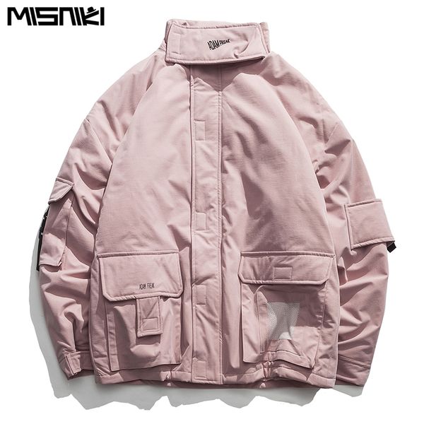 

misniki 2019 men's cotton padded winter jacket casual windbreaker mens parka hip hop coats man streetwear outwear jp10, Tan;black